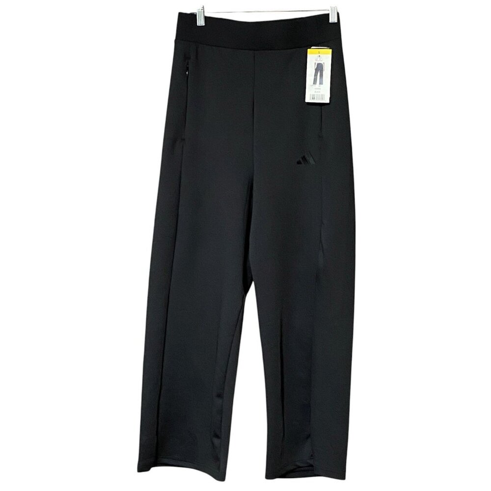 adidas Originals Womens Black Wide Leg Crop Pants Small Athleisure Lounge NWT